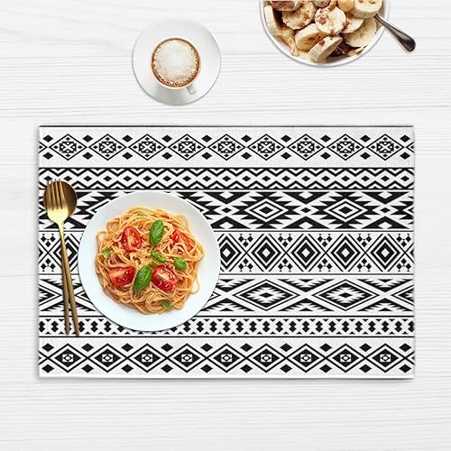 Miniatura 6 de Classic Aztec Pattern Placemats Set of 4 Table Mats Washable Placemat Waterproof Place Mats for Party Home Dining Table Decor 18x12 in