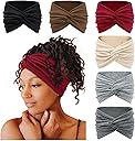 Tobeffect 7'' Extra Wide Headbands for Women, Large Thick Turban Head Wrap Headband, Boho Bandana Head Bands for Women's Hair, Non Slip Workout Yoga Hairband Hair Accessories, 6 Pack