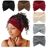 Tobeffect 7'' Extra Wide Headbands for Women, Large Thick Turban Head Wrap Headband, Boho Bandana Head Bands for Women's Hair, Non Slip Workout Yoga Hairband Hair Accessories, 6 Pack