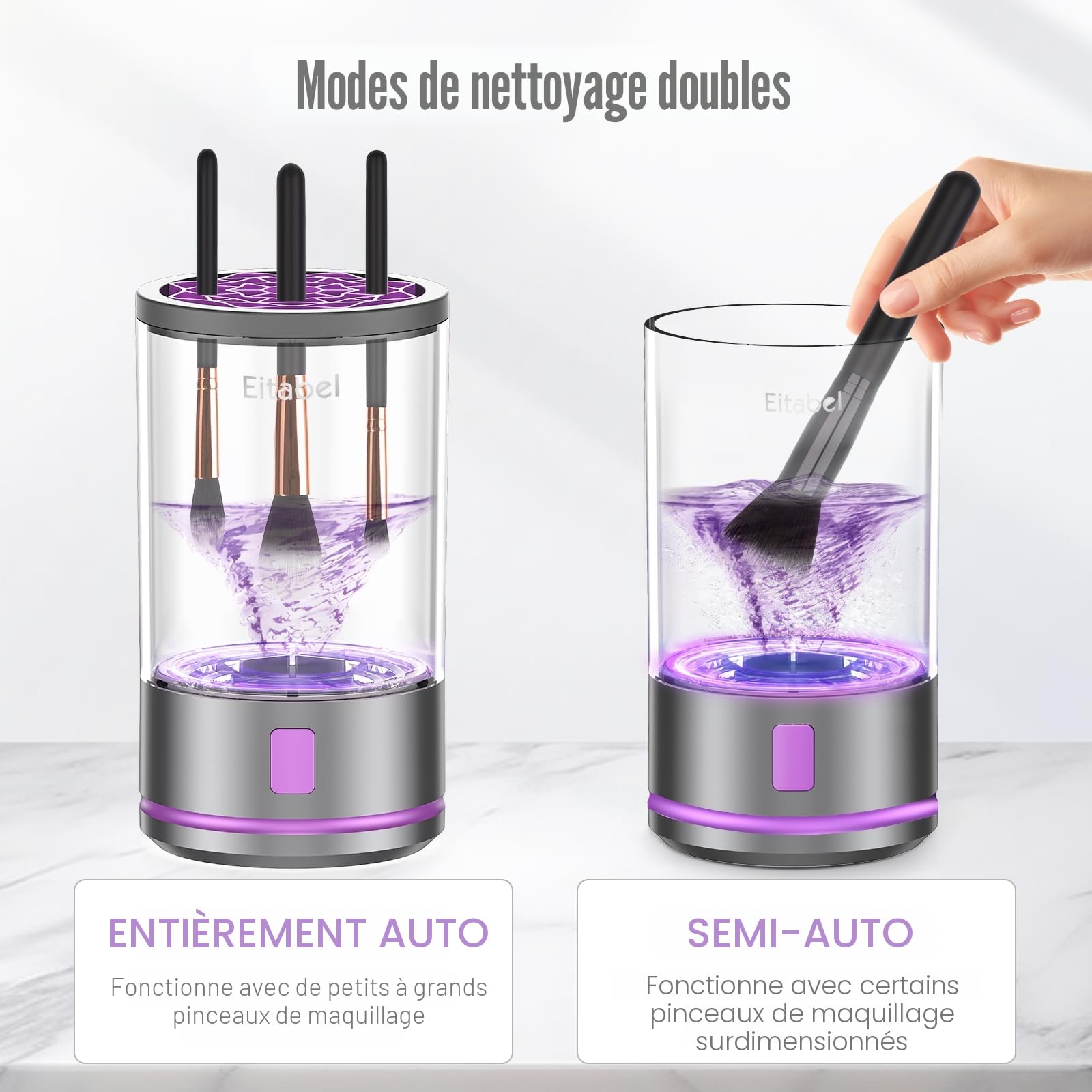 Machine de nettoyage électrique pour pinceaux de maquillage 2 en 1 combinés, séchoir à pinceaux de maquillage et machine à laver pour pinceaux de maquillage, nettoyant rotatif automatique pour