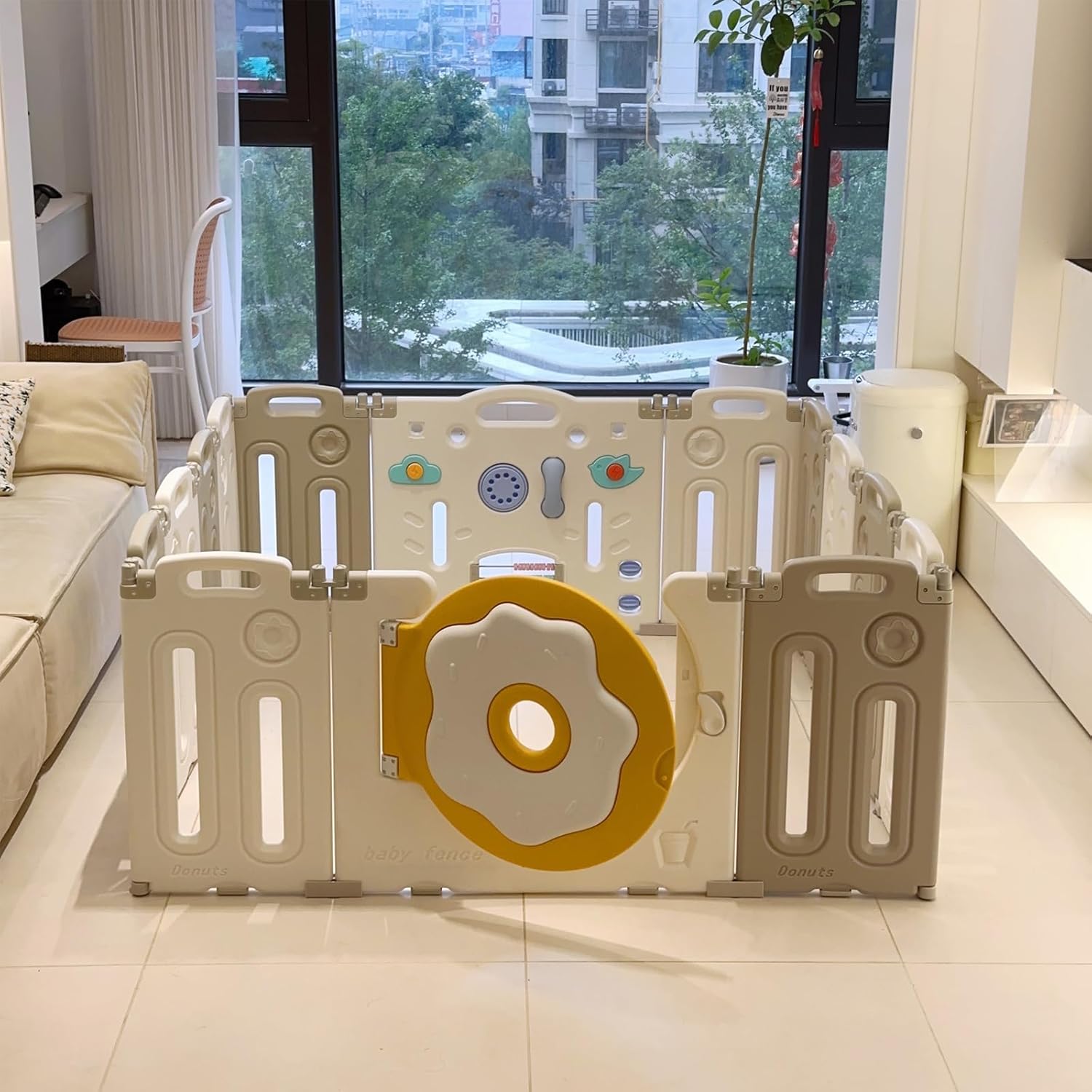 Foldable Baby Playpen, Play Pen for Babies and Toddlers Fence with Game Panel and Safety Gate, Adjustable Play Pens, Portable Kids Play Yards for Indoor