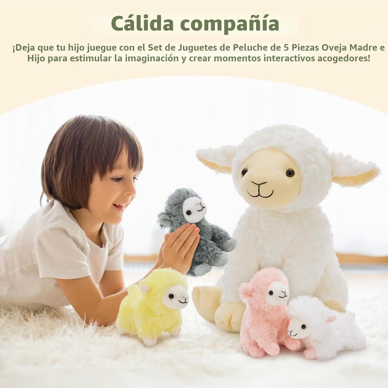 MorisMos Oveja de peluche XXL con 4 corderos en el vientre, 35 cm de alto, oveja de peluche, regalo de cumpleaños o Navidad