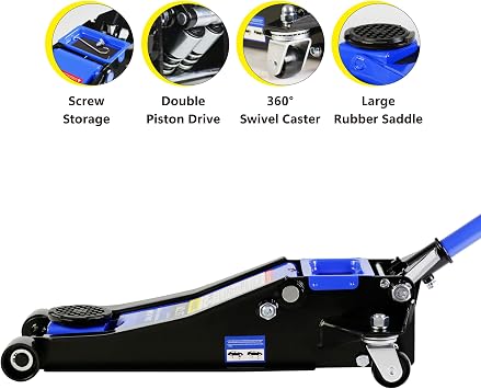 3 Ton Floor Jack, Hydraulic Low Profile Quick Rise Floor Jack with Dual Pump Pistons, Heavy Duty Steel Service Jack Hydraulic Car Jack, 6000 lbs Capacity, Lifting Range 3.3-18.5