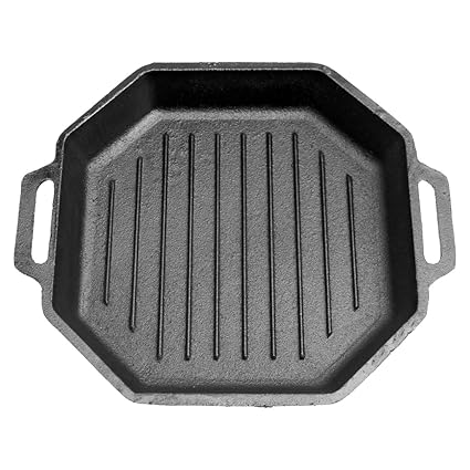 Saffronware - Grill Pan Pre-Seasoned Cast Iron - 10 Inch - Octogon