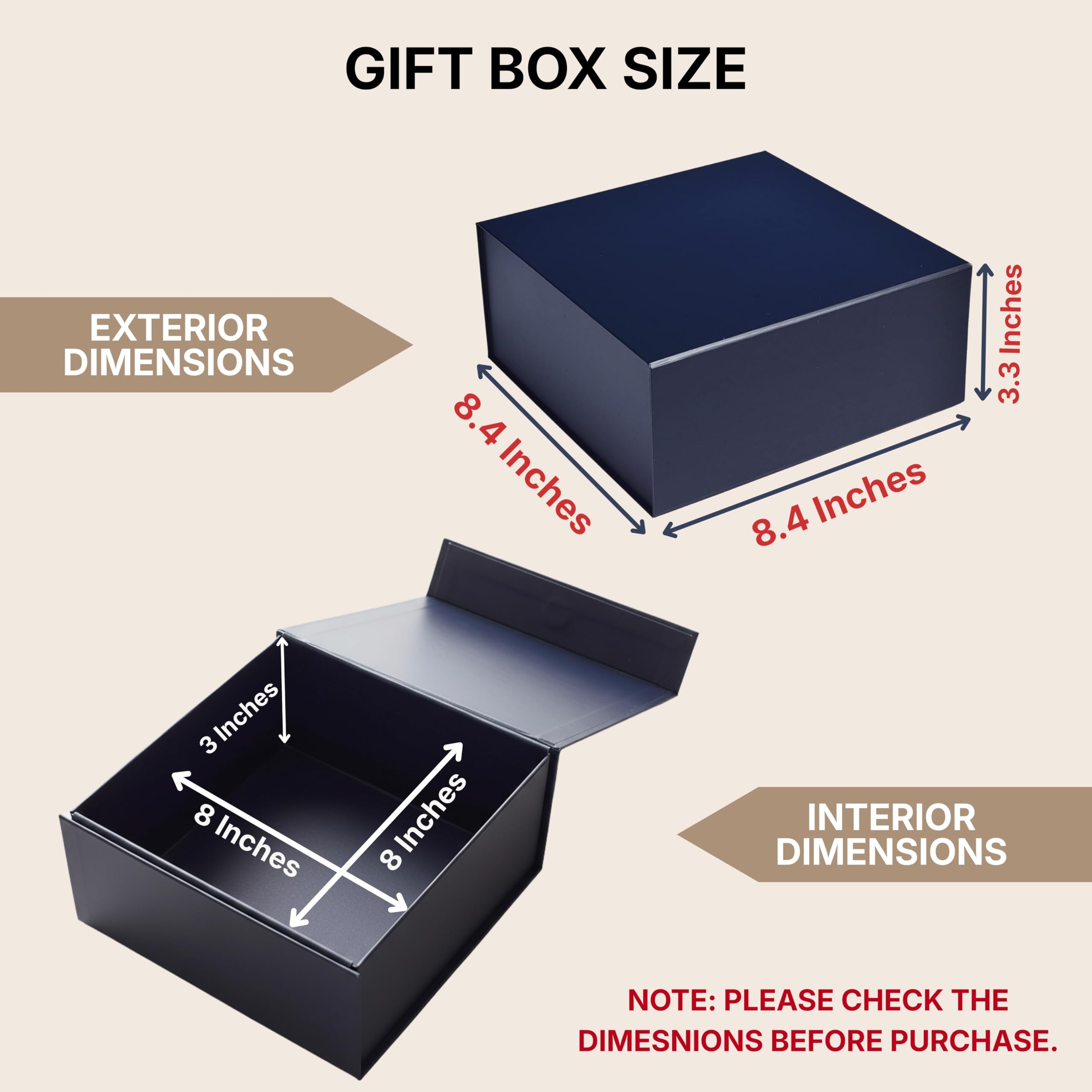 Cecobox - Confezione da 5 scatole pieghevoli opache con coperchio magnetico per confezioni regalo, 20,3 x 20,3 x 7,9 cm, colore: blu navy