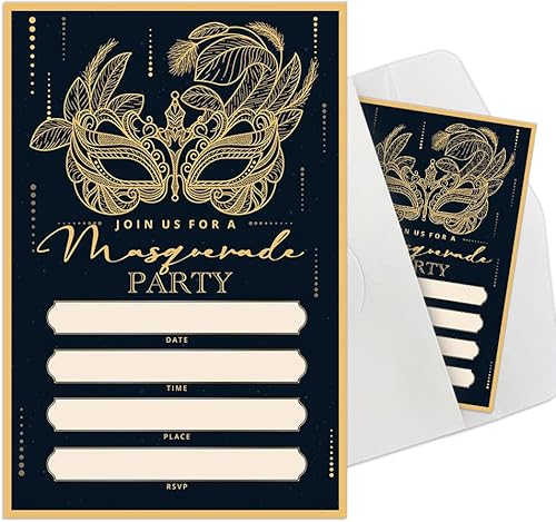 Miniatura 1 de Cusrtyh Invitaciones para fiesta de máscaras, invitaciones de fiesta de Mardi Gras, tarjetas de invitaciones de máscara de máscaras, invitaciones