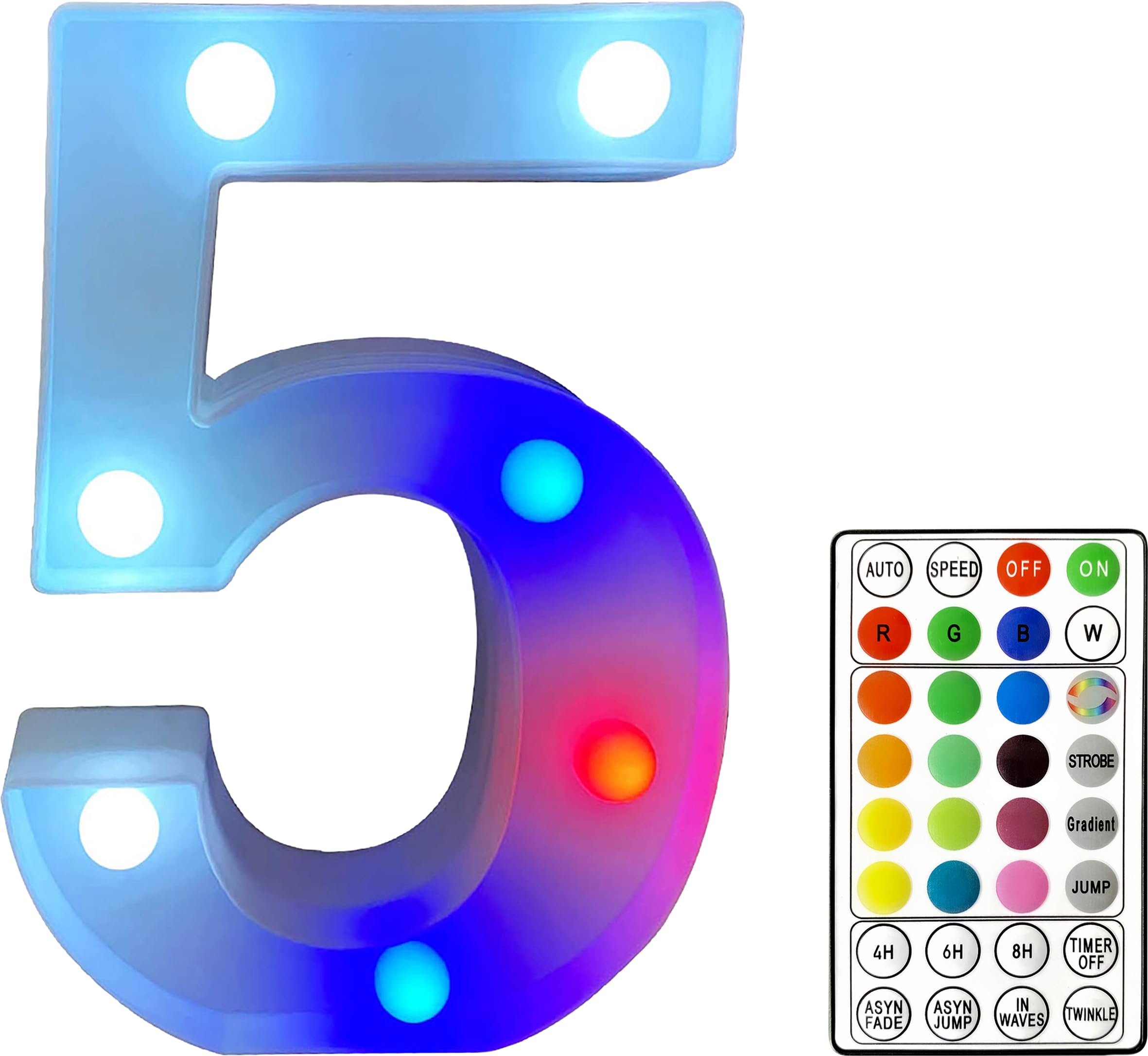 St Helens Home and Garden RGB Colourful Light Up Letters/Numbers Sign with Remote Control Battery Operated for Parties, Weddings, Celebrations, Bedrooms, Battery Operated. Number 5