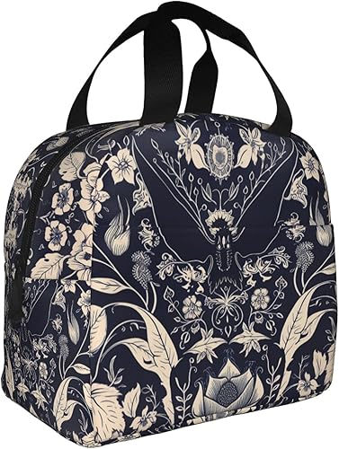 Miniatura 2 de Bolsa de almuerzo con diseño de flores de murciélago para niños, niñas, niños, reutilizable, impermeable, térmica, bolsa de mano para la escuela,