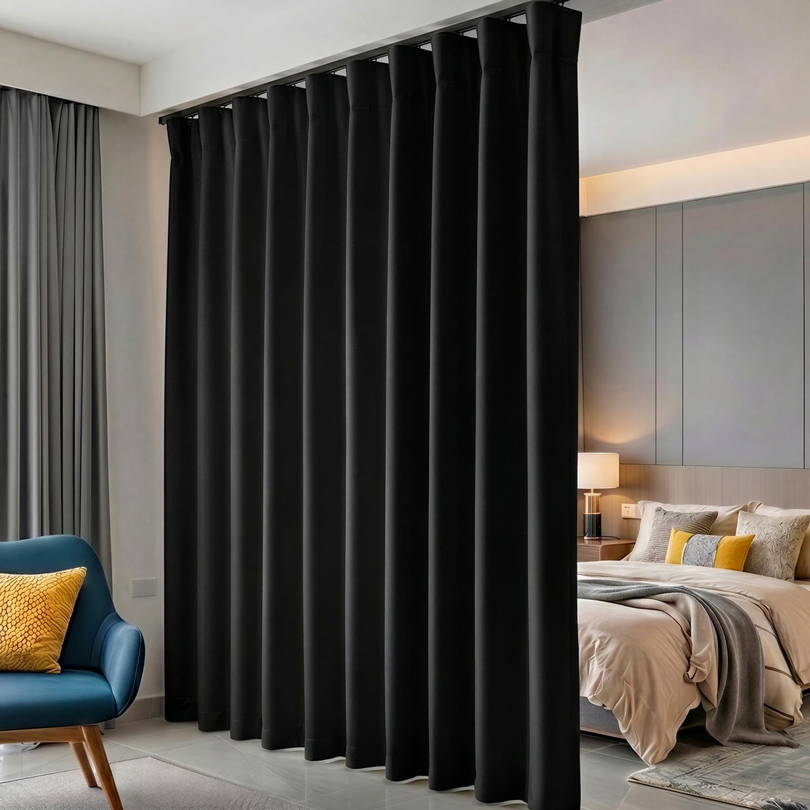 hoeflife Cortinas divisoras de habitación, Cortinas Opacas para Techo con Gancho, Cortinas de Suelo a Prueba de Sonido, Montaje en Techo, rieles divisores de Pared para separación de