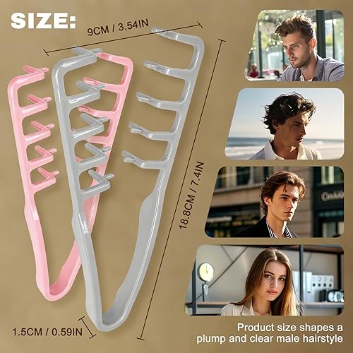 Miniatura 7 de Peine de textura  2 peines de dientes anchos para hombres y mujeres, peine de pelo rizado esponjoso para volumen y separación de flecos (gris + rosa)