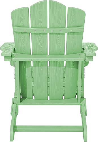 Vista 22 de KINGYES - Silla Adirondack plegable, sillas de patio de polietileno de alta densidad para todo tipo de clima, silla de césped con textura de madera