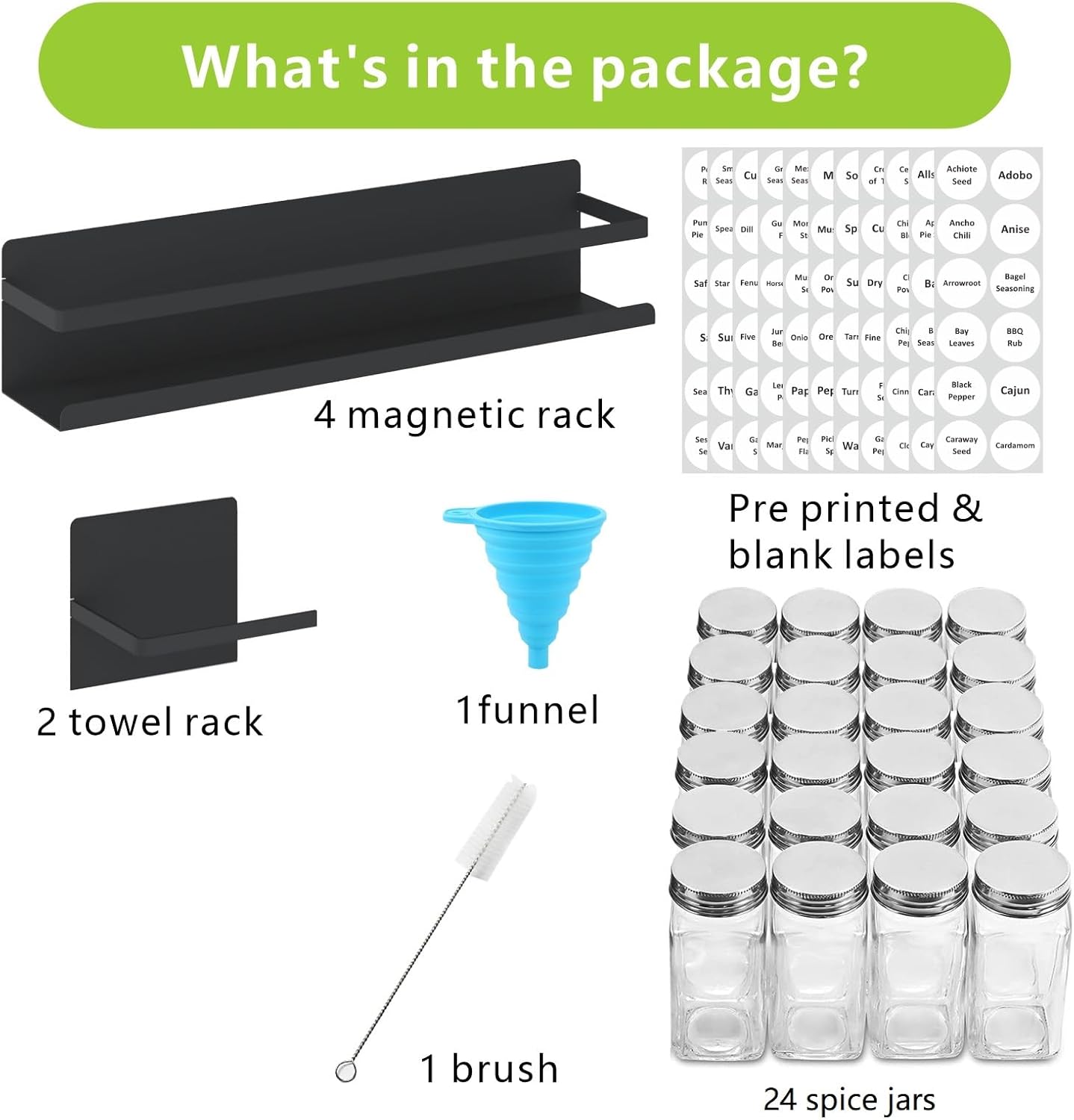 Magnetic Spice Rack with Jars Magnetic Spice Rack for Refrigerator 24 Spice Jars with Label Magnetic Shelves for Fridge 4 Pack Black