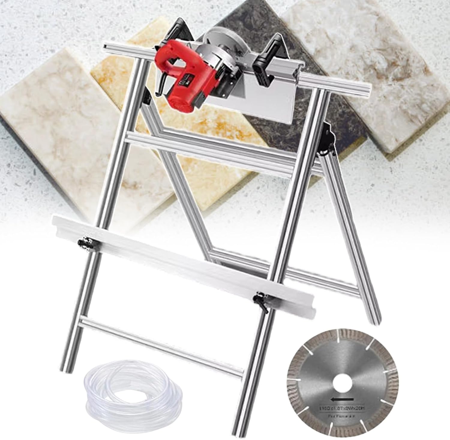 Tile Bevel Cutter Kit | 43 Degree Chamfer Machine with Water Cooling Device | 13000 RPM Electric Tile Edge Cutting Tool for Large Format Tiles (Machine+Bracket)