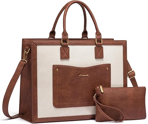 Miniatura 1 de LOVEVOOK Bolsa de mano para laptop para mujer, bolsas de trabajo de 15.6 pulgadas, bolsa de cuero vintage, bolsas impermeables para computadora con