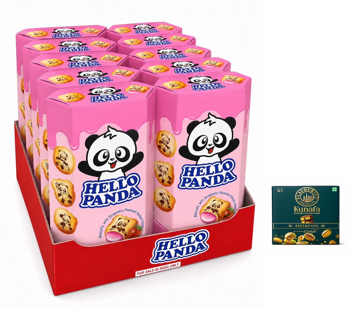 Hello Panda Strawberry Filled Biscuits, Pack of 10 (50g Each) | Crunchy Biscuits with Smooth Strawberry Cream Filling | Delicious Anytime Snack,,Get Free Flavourito Kunafa Pistachio Chocolate Bar, 20g By Decadent Foods,(Imported-Indonesia)-image-25