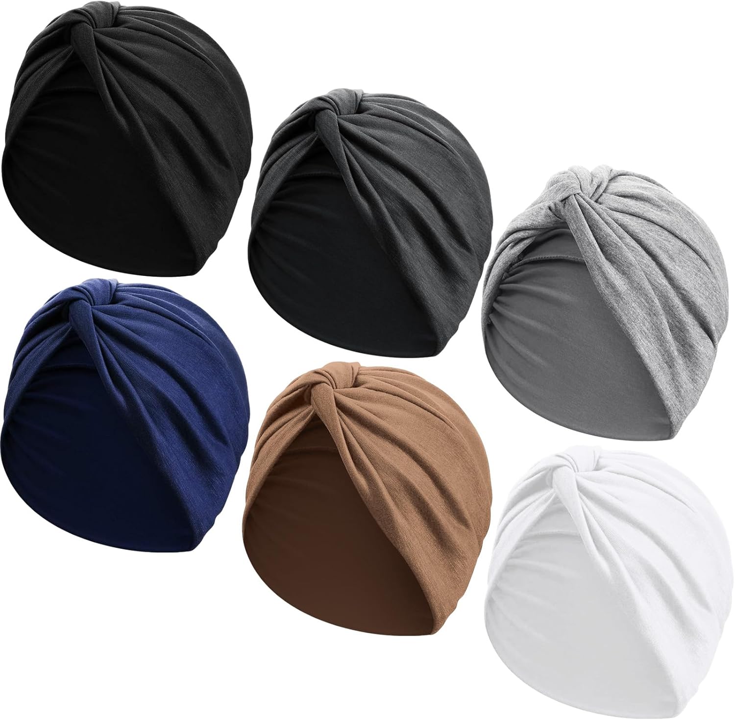 SATINIOR 6 Pcs Chemo Turbans for Women Soft Pre Tied Knot Fashion Pleated Headwear Cancer Head Wraps Sleeping Hat, 6 Colors