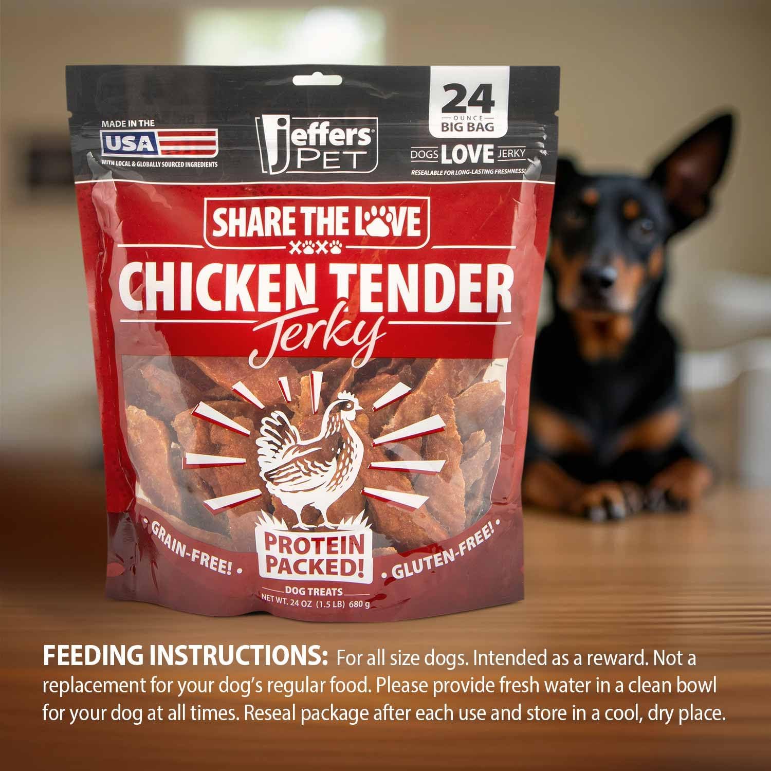 Jeffers Chicken Jerky Dog Treats 24 oz Bag | Grain Free High Protein Soft Chewy Pet Snacks | USA Made Natural Chicken Breast Tender for Dogs, Puppies, Training, Rewards, Healthy Treats - 2 Pack