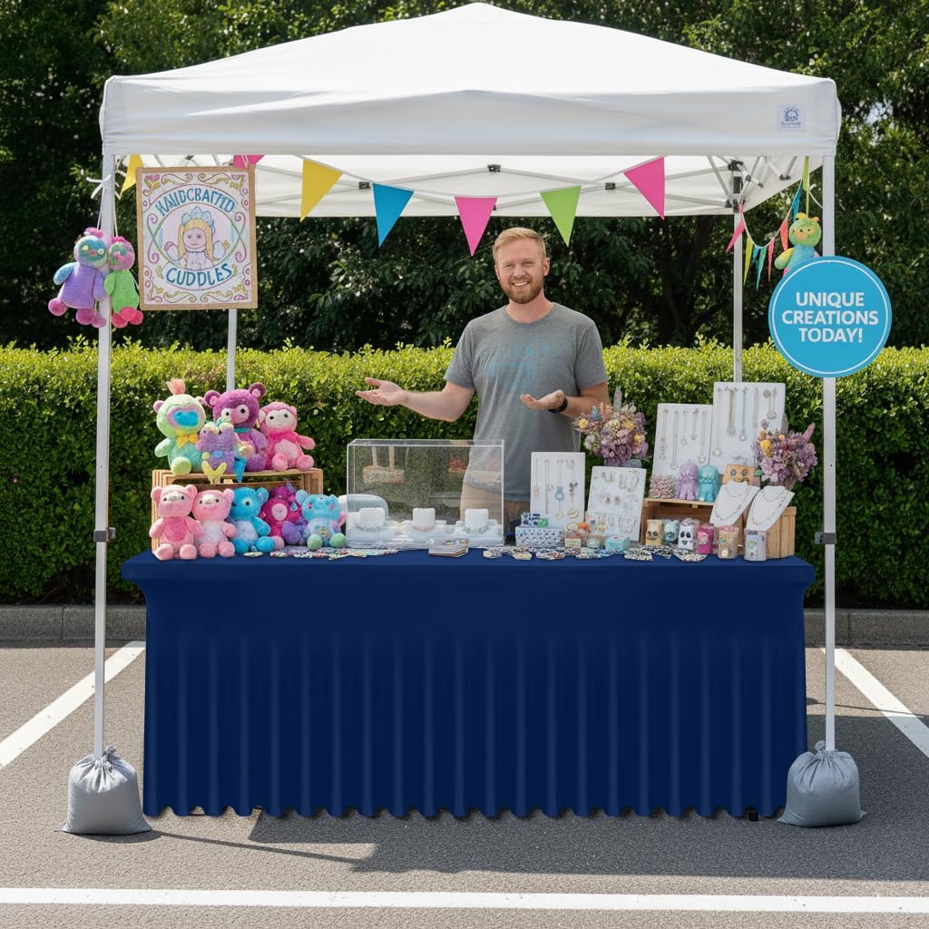 Smiry Spandex Open Back Tablecloth,Elastic Fitted Stretch Tablecloth for 5FT Rectangle Tables,Waterproof Washable Table Cover Skirt for Outdoor, Wedding, Banquet & Parties (Navy, 60Lx30Wx30H Inch)