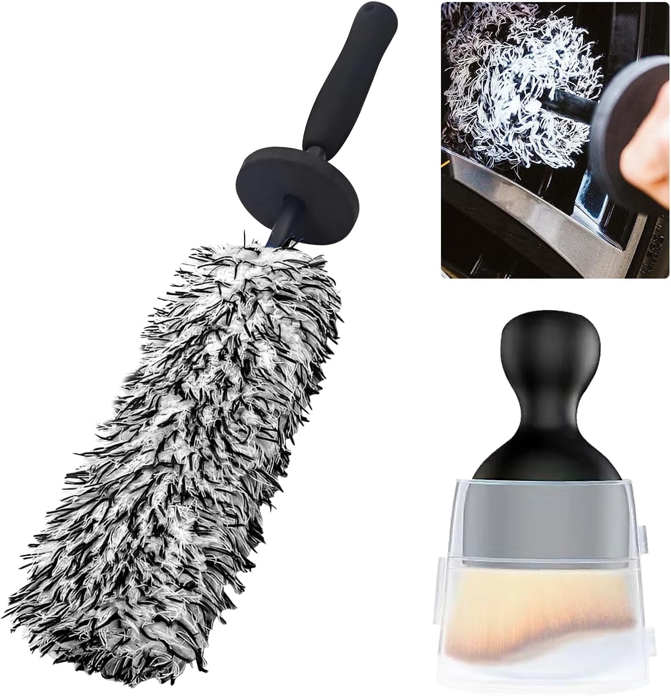 Brosse Jantes Voiture, Brosse de Nettoyage en Microfibre pour Jante de Voiture avec Brosse de Nettoyage d'Intérieur de Voiture Brosse a Jante Kit de Nettoyage de Voiture