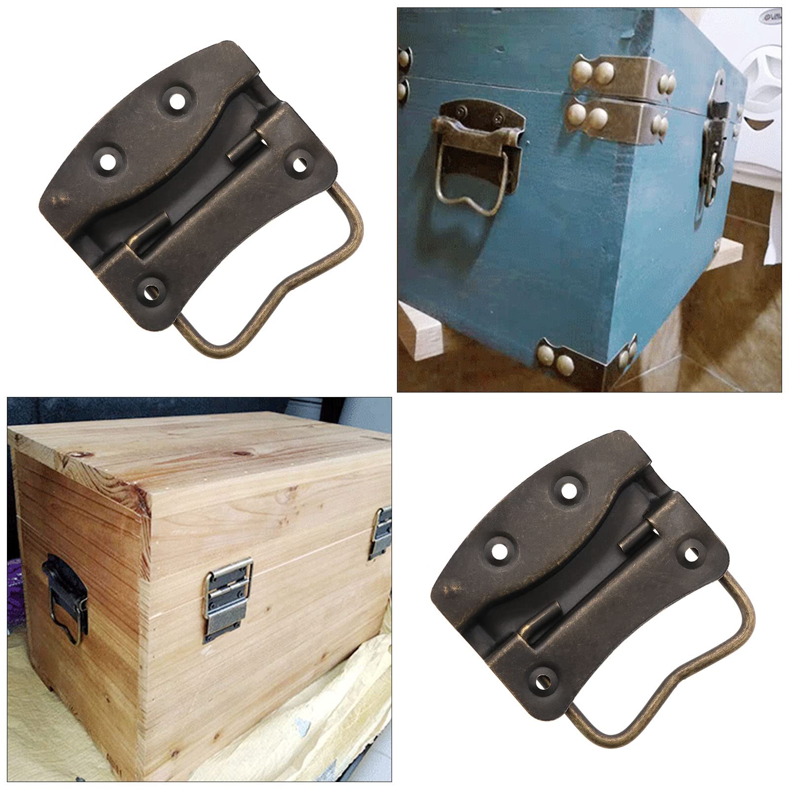 YINETTECH 4Pcs Antique Folding Handles Metal Foldable Handles Vintage Style Lifting Handle Furnitures Accessories for Cabinet Cupboard 54x40mm - Image 3