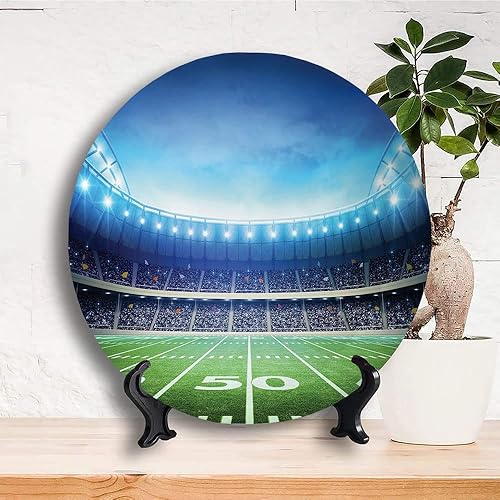 Miniatura 10 de Placa de exhibición de cerámica, placa decorativa colgante de cerámica de rugby, partitura decorativa de campo de fútbol americano, 10 pulgadas,