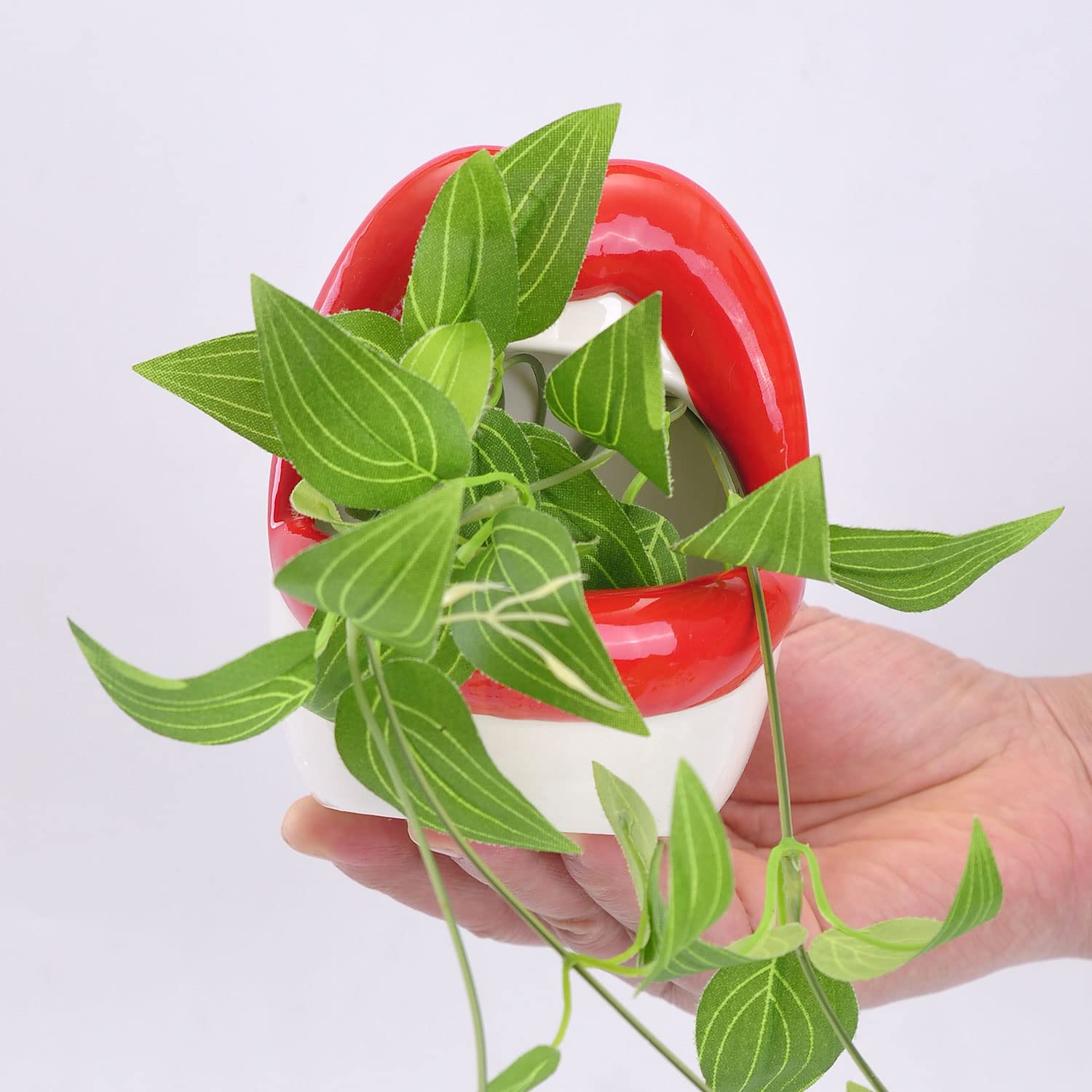 Maceta De Cerámica Para Cactus Y Suculentas, Con Diseño De Labios Grandes Ideal Para El Hogar Y La Oficina Color Rojo