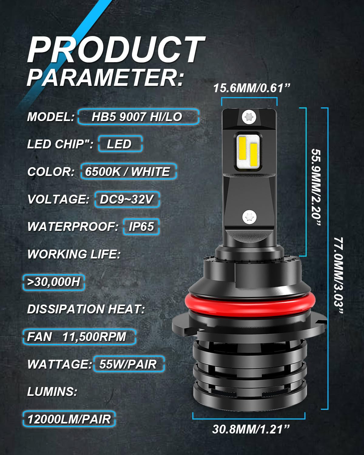 KATUR żAróWki Led 9007 HB5 Hi/Lo Mini Design Ulepszone Chipy Niezwykle Jasne 12000 Lumenów Wodoodporny Zestaw Do Konwersji Reflektorów Led Typu Wszystko W Jednym 55w 6500k Xenon Biały-2 Lata