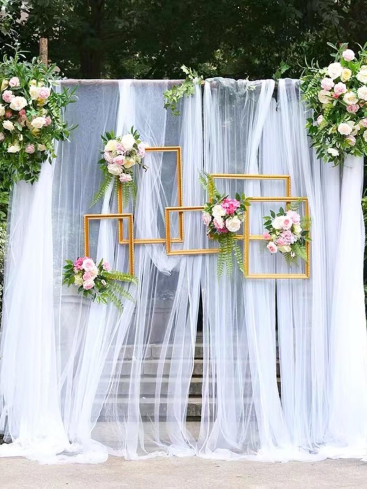 Tüll Stoff Organza Band Tüllstoff als Meterware Glanz Stoffe Hochzeit Vorhang Hochzeitsbogen Drapierstoff Tischdecken Deko Schals für Hochzeit Party Geschenke Deko Basteln Weiß 50m