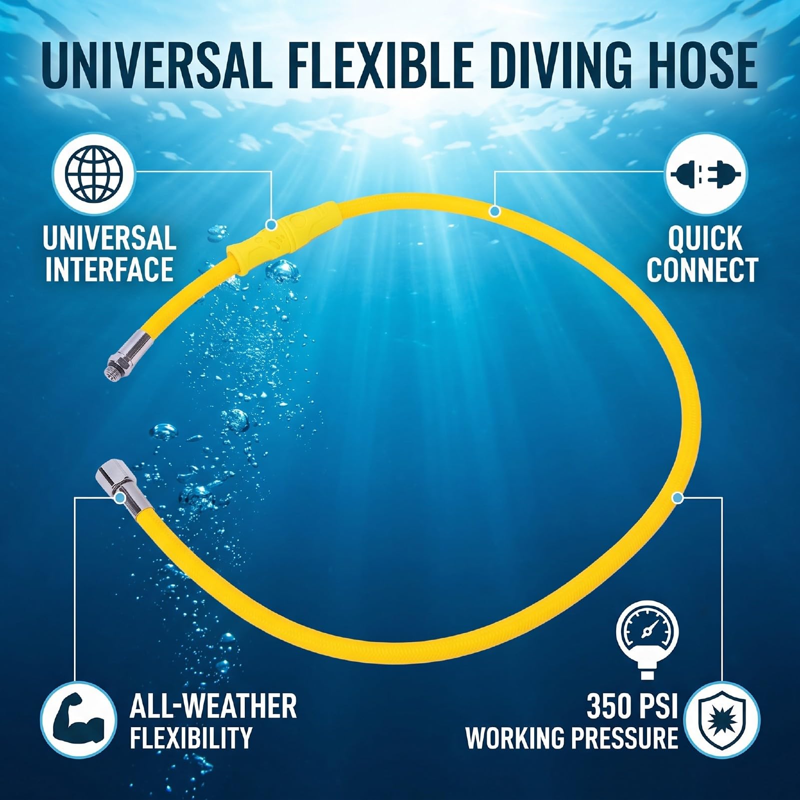 Tubo Flessibile per Immersioni Subacquee a Bassa Pressione 350 Psi | Costruzione in Aramide e Nylon, Resistenti All'acqua di Mare, Connettori Maschio-femmina, Attrezzatura GAV, Accessori per