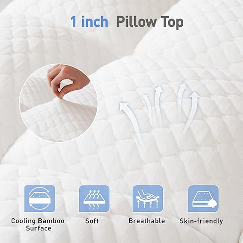 Miniatura 6 de Cubrecolchón de Espuma Viscoelástica de Doble Capa de 3 Pulgadas Tamaño Full, Espuma Viscoelástica de Gel Refrescante de 2 Pulgadas más Cubrecolchón