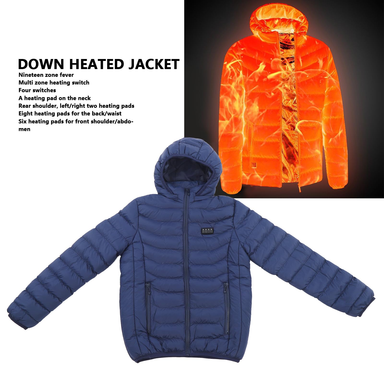 19 Zones Heating Jacket, 19 Areas Heated Jacket Smart Constant Temperature Thermal Hooded Coat for Men Women Skiing Camping (S)