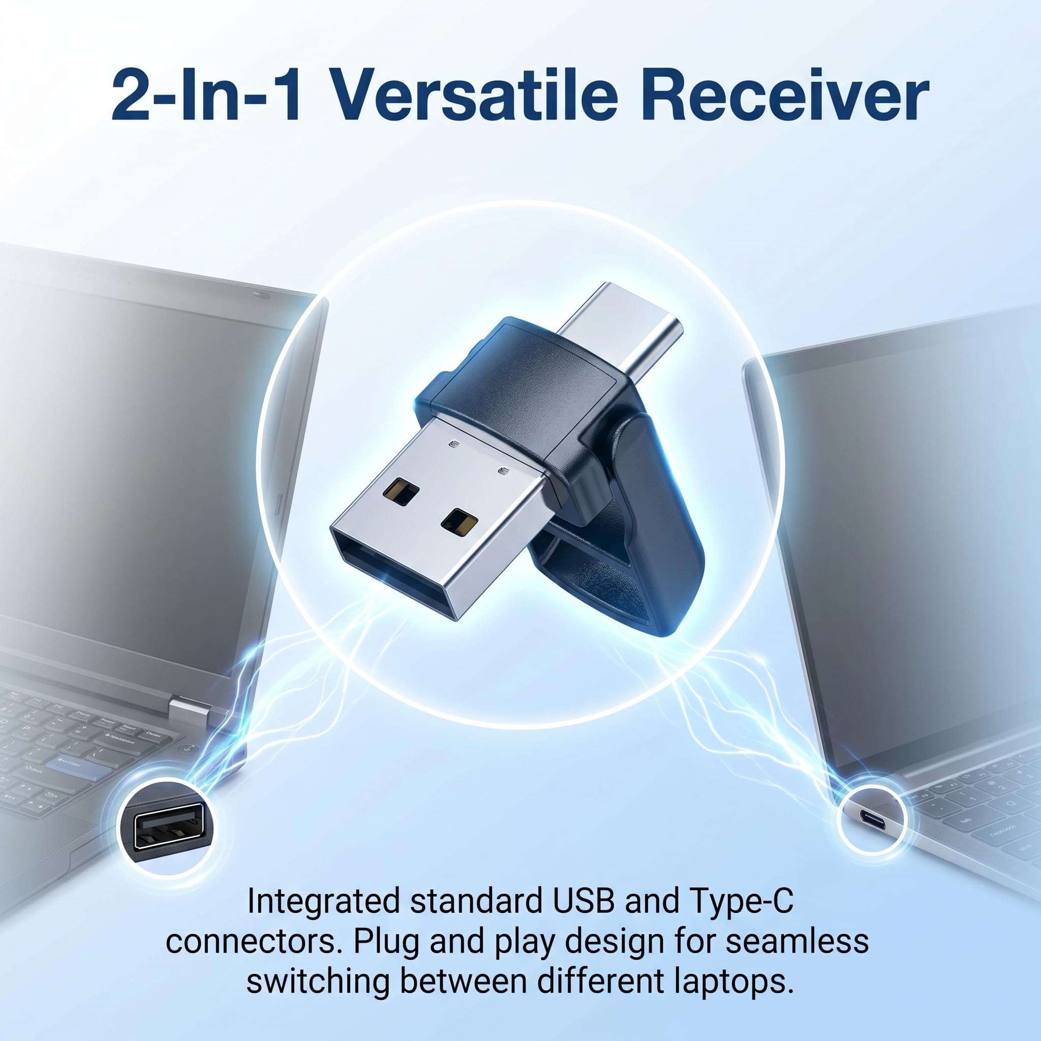 Präsentationsfernbedienung, Powerpoint Fernbedienung, 2 in 1 USB und USB C Presenter Pointer Kabellos für Präsentationen, 2,4GHz Fernbedienung mit Rotem Laser, Hyperlink und Lautstärke für Laptop PC