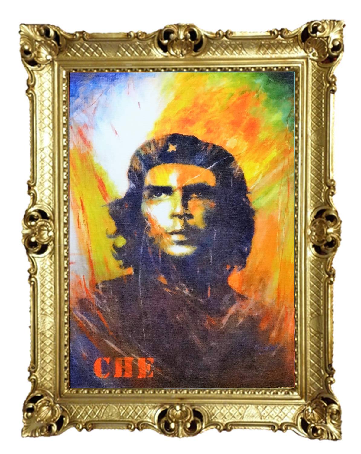 Das Bild von Guerrillero Heroico Revolutionär Ernesto Che Guevara Bilder 90x70cmAntik Barock Rahmen Barockrahmen mit Bild Wandbild Kunstdrucke Gemälde Bilder Kunst Repro für Home Büro Praxis Café 58B