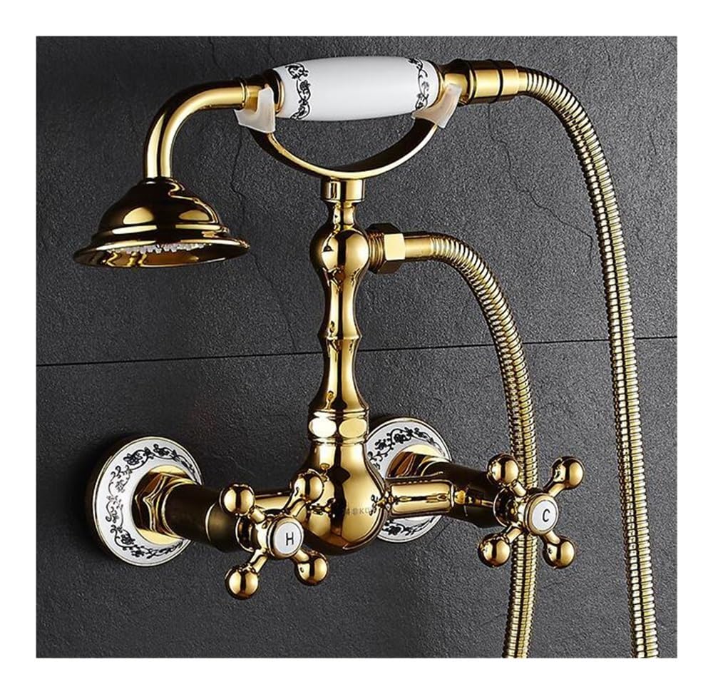 Blyqxs Gold 2 Shower Faucet Brass Golden Bathtub Faucets Wall Bath Faucet Xt365(Gold 2)