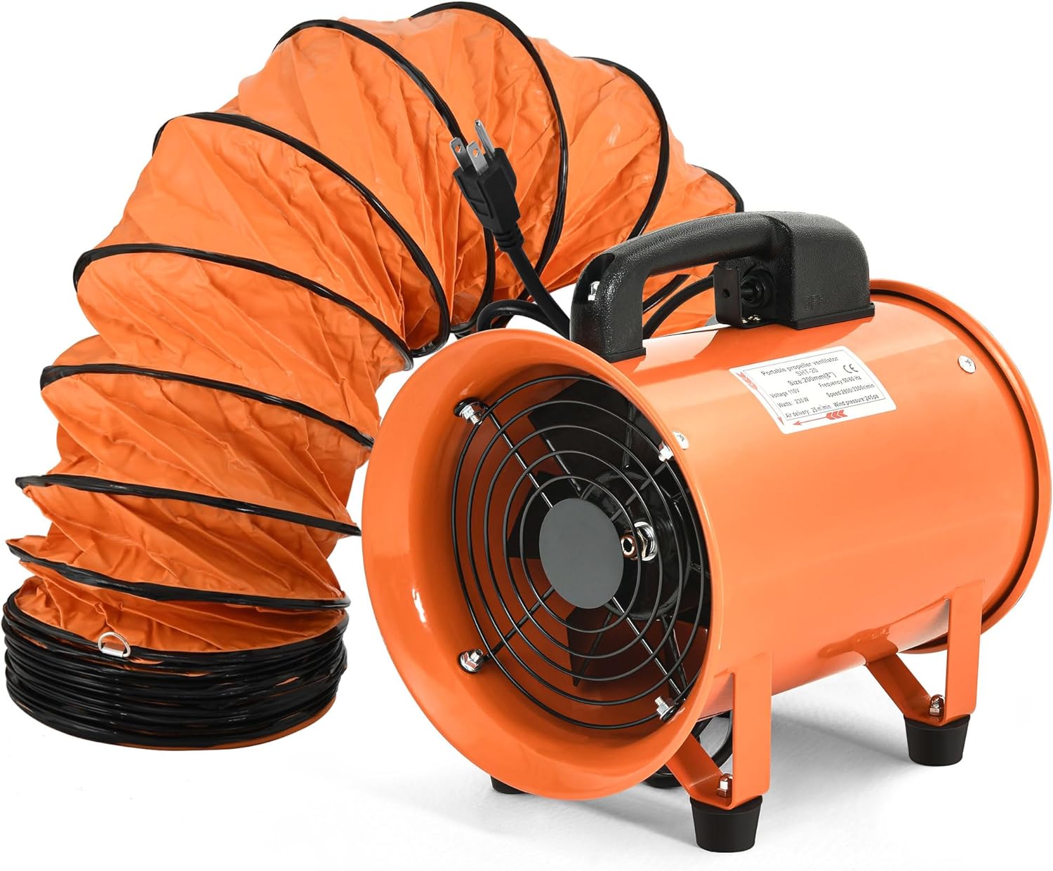 DWVO 8 Inch Utility Blower Exhaust Fan with 16FT Duct Hose - High Velocity Portable Ventilation for Workshops, Paint Booths & Industrial Use