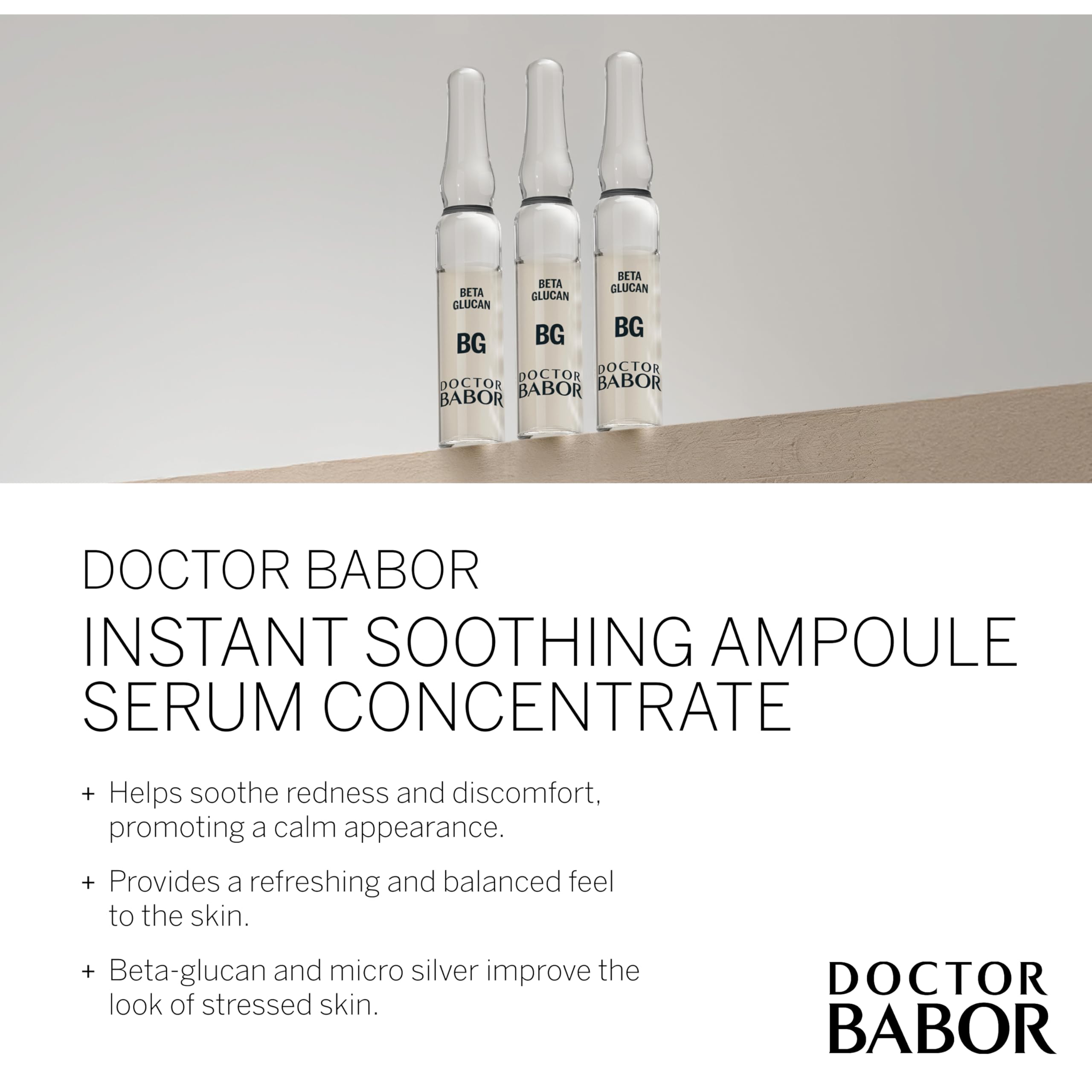 Doctor BABOR Instant Soothing Ampoule Serum Concentration | Ampoules for the Face | Immediate Soothing & Anti-Redness | For Sensitive and Stressed Skin | Beta Glucan | Vegan | 7 x 2 ml
