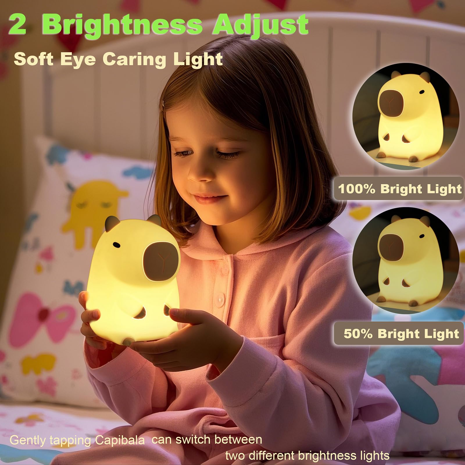 Dhqkqg Capybara Nachtlamp, Capybara lamp, led-nachtlampje voor kinderen, dimbaar, USB-oplaadbaar, zachte siliconen touch-lamp, slaapkamer, tafeldecoratie, cadeaus voor meisjes en jongens