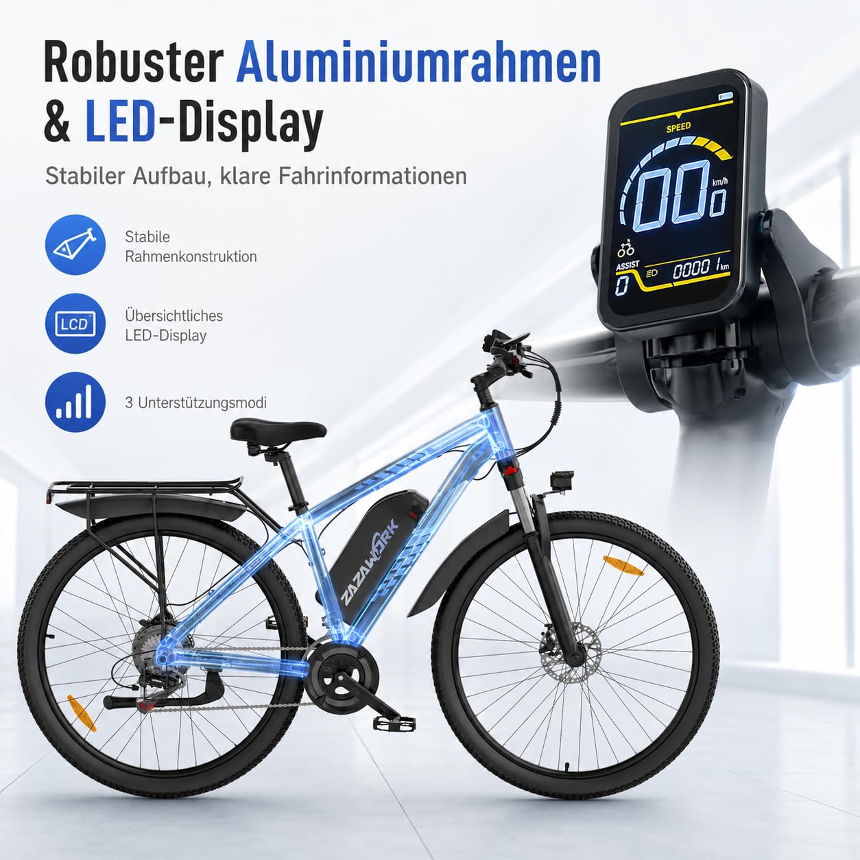 E-Bike 250W Motor 25km/h, 100-120km Reichweite 48V15AH Akku, 21-Gang Mountainbike mit Federgabel & Hydraulikbremsen, EBike Herren Damen, Elektrofahrräder für Stadt & Gelände