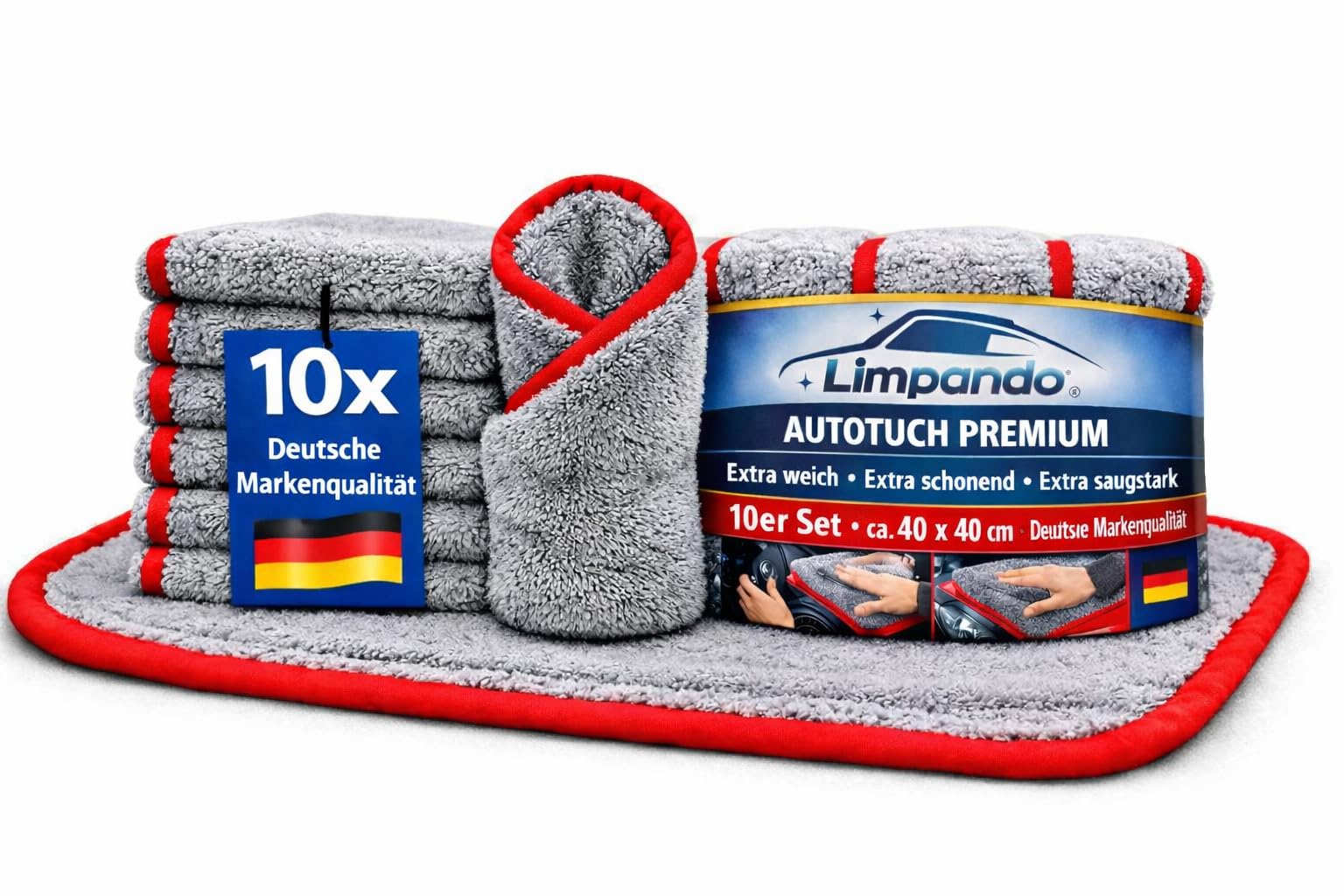 10X Premium Mikrofasertuch Autotuch 40×40 cm | Flauschige Poliertücher für Trocknung & Pflege – ultraweich, fusselfrei, kratzfrei, lackschonend, staubbindend, saugstark-für Auto, Motorrad
