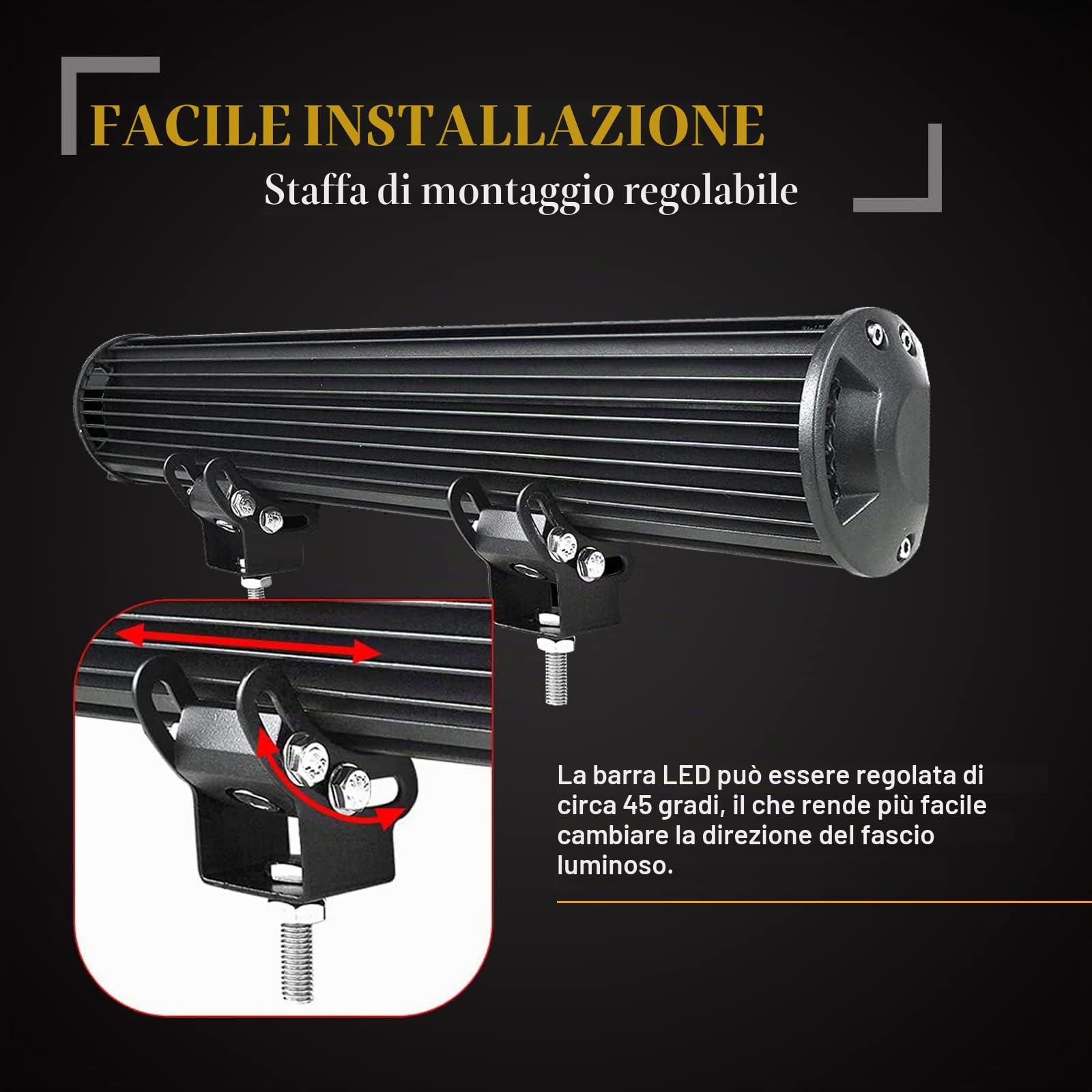 RIGIDON Barra LED Fuoristrada 59cm 144W con Piastra di Supporto y Cablaggio | 23 Pollici Staffa Targa Bull Bar Paraurti Anteriore per Auto Offroad Camion SUV UTE 4x4 Veicoli, 6000K Faretti Fendinebbia