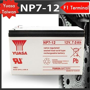Yuasa Taiwan NP7-12 Sealed Lead Acid Battery, 12V 7Ah, Maintenance-Free Non-Spillable Rechargeable SLA for UPS, Security, Emergency Lighting, and Backup Power