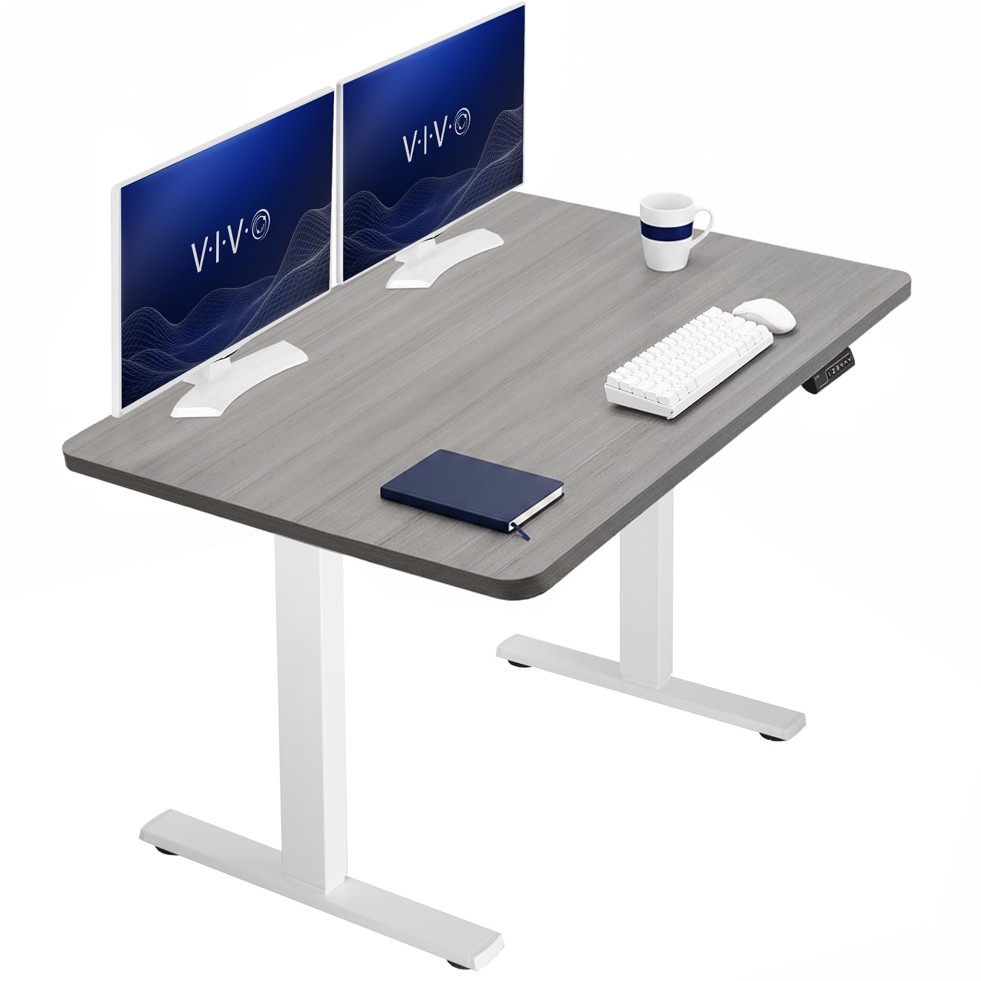 VIVO Dark Gray 48 x 30 in Standing Desk, DESK-KIT-1W5G | Electric, Holds 220 lbs, Sit Stand, Height Adjustable, One-Piece Extra Deep Table Top, Memory Presets, 1B Series, White Frame