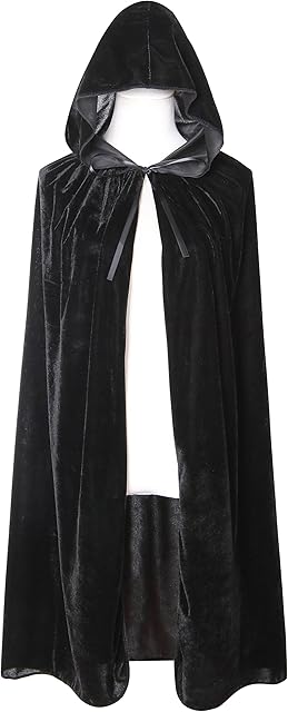 DIFLY 39 Inches Kids Velvet Hooded Cape Unisex Halloween Cloak for Devil Witch Wizard Halloween Christmas Cosplay, Black, S