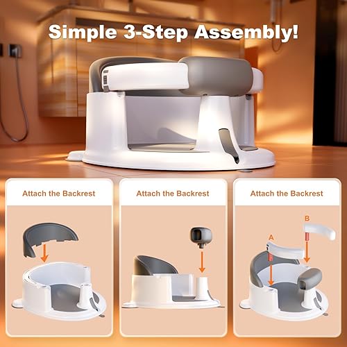 Miniatura 7 de Asiento de baño para bebés silla de bañera antideslizante con ventosas, soporte de baño seguro y cómodo para bebés, ideal para sentarse, fácil de