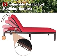 Vista 3 de DORTALA Silla reclinable de ratán para 2 personas con ruedas y cojín, sillón de mimbre doble con respaldo ajustable, juego de conversación de Rojo