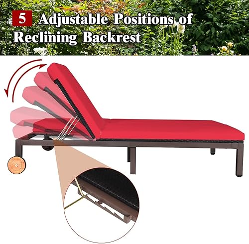 Miniatura 3 de DORTALA Silla reclinable de ratán para 2 personas con ruedas y cojín, sillón de mimbre doble con respaldo ajustable, juego de conversación de