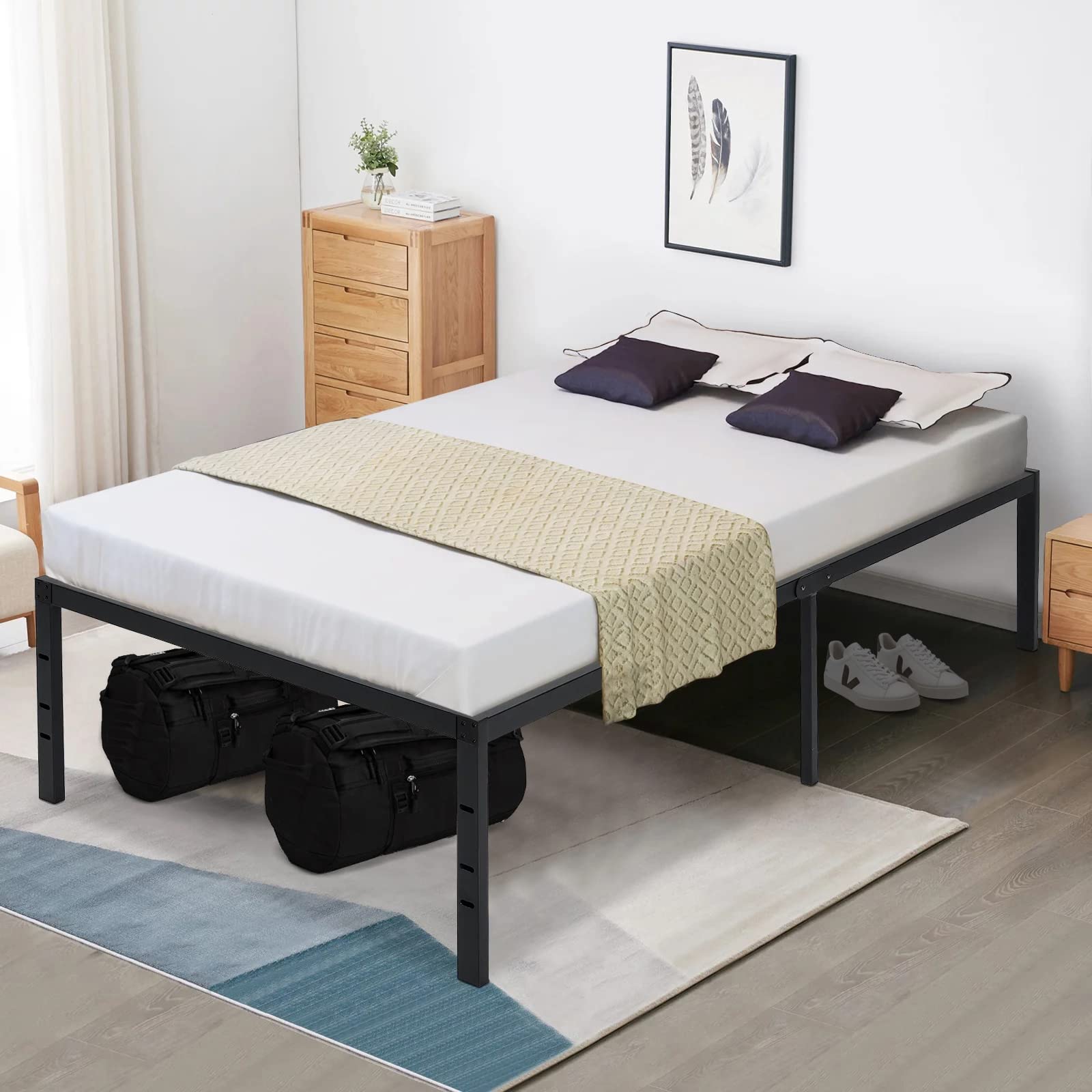 Twin Metal Platform Bed Frame, Heavy Duty Steel Slat/Easy Assembly/No Box Spring Needed，14 Inches High Bed Frame with Ample Storage, Sturdy and Noise-Free, Black