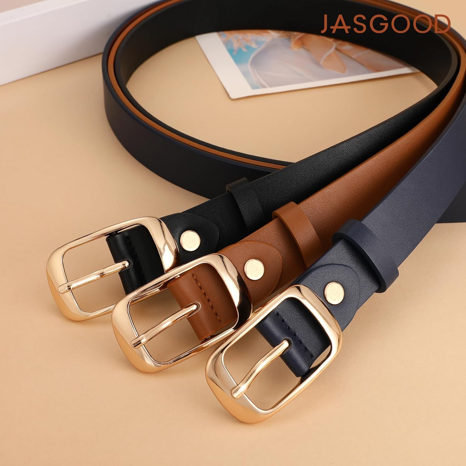JASGOOD 3 PACK Women Belts for Jeans Pants Dresses Fashion Leather Belt with Solid Pin Buckle - Image 5