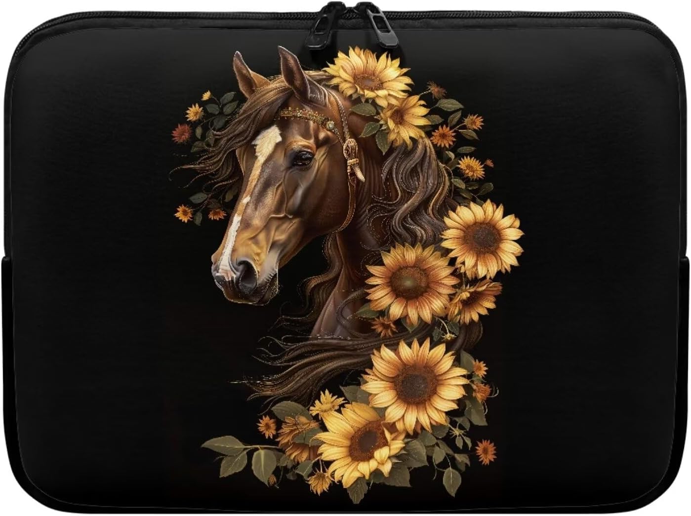 TSOVTHRID Horse Sunflowers Leaves Print Laptop Carrying