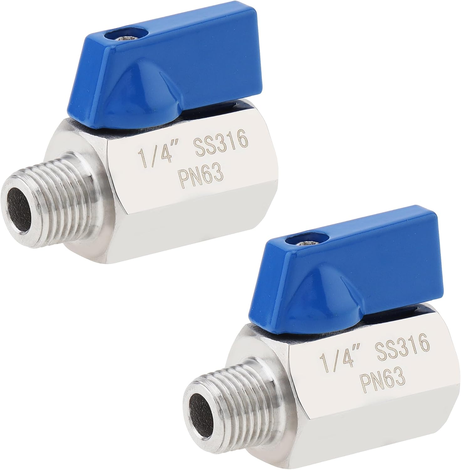 2Pcs 1/4inch Ball Valves, Female NPT x Male NPT Thread (316) Stainless Steel Mini Valve, Heavy Duty Ball Valve Shut-off Valve for Oil and Gas